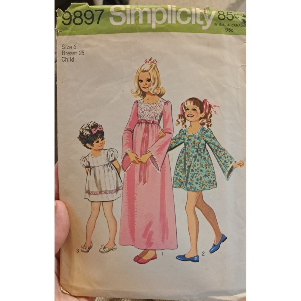 Vintage Simplicity 9897 Sewing Pattern Girls Child Dress Two Lengths Size 6 Cut